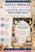 Little Miracle Starry Night Gender Reveal Welcome Sign, Editable Canva Template, Gender Reveal Party Sign, Pink Blue Baby Welcome Sign