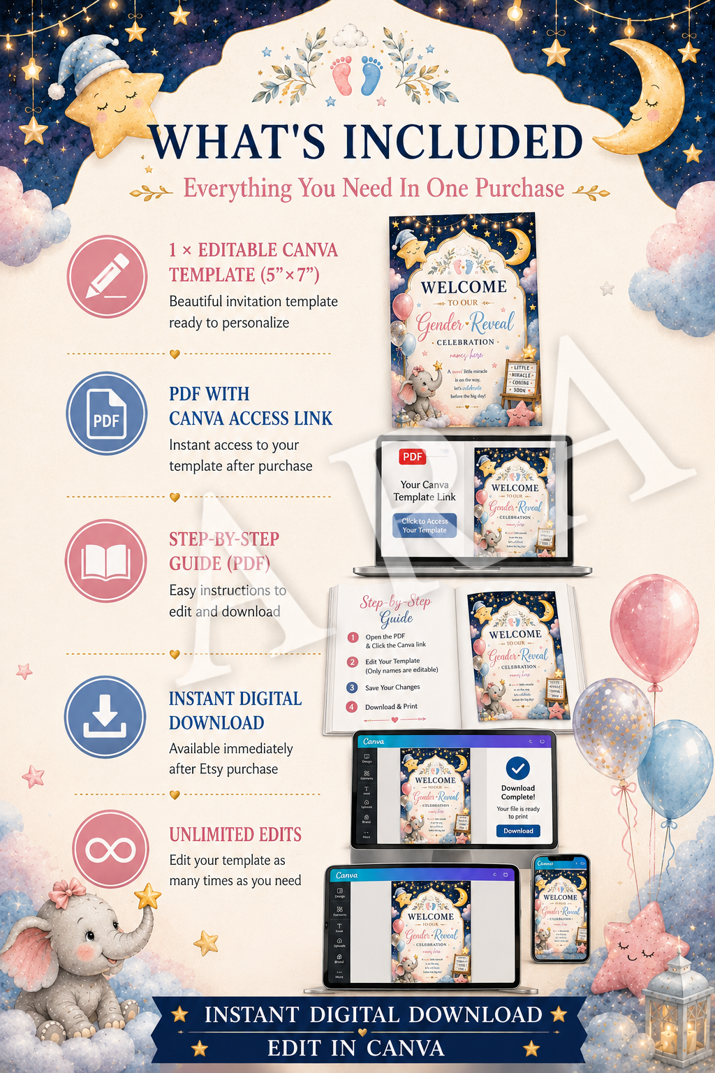 Little Miracle Starry Night Gender Reveal Welcome Sign, Editable Canva Template, Gender Reveal Party Sign, Pink Blue Baby Welcome Sign