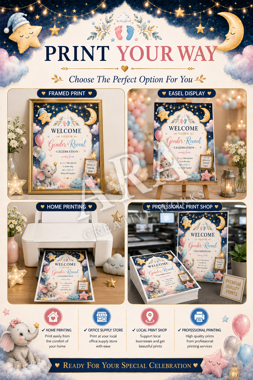 Little Miracle Starry Night Gender Reveal Welcome Sign, Editable Canva Template, Gender Reveal Party Sign, Pink Blue Baby Welcome Sign