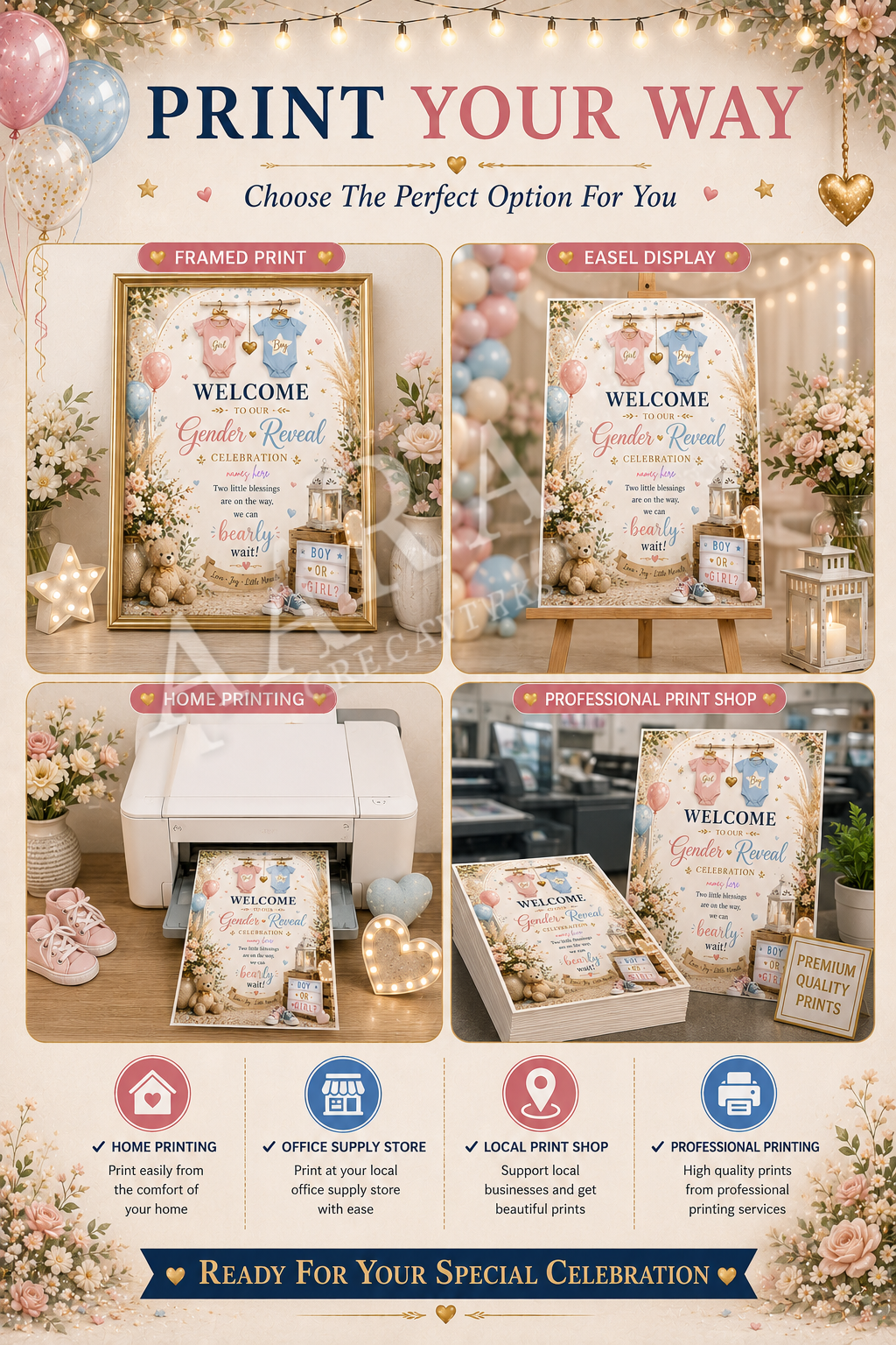 Little Onesie Gender Reveal Welcome Sign | Editable Canva Template | Boy or Girl Baby Reveal Sign | Pink Blue Gender Reveal Decor | Instant Download