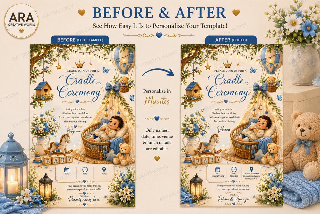 Little Prince Cradle Ceremony Invitation | Editable Canva Template | Royal Baby Boy Naming Invitation | Instant Download