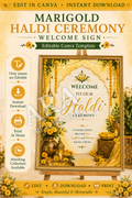 Marigold Haldi Ceremony Welcome Sign | Editable Canva Template | Indian Wedding Welcome Sign