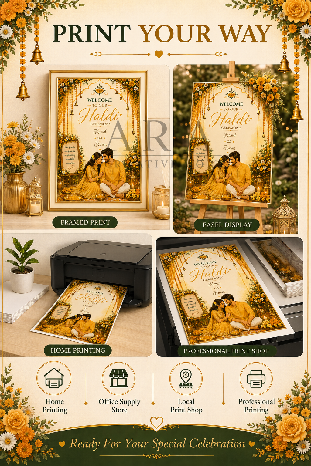 Marigold Couple Haldi Ceremony Welcome Sign | Indian Haldi Welcome Board | Editable Canva Template | Mehndi Wedding Decor | Digital Download