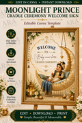 Moonlight Prince Cradle Ceremony Welcome Sign, Baby Boy Naming Ceremony Welcome Board, Indian Canva Template, Digital Download