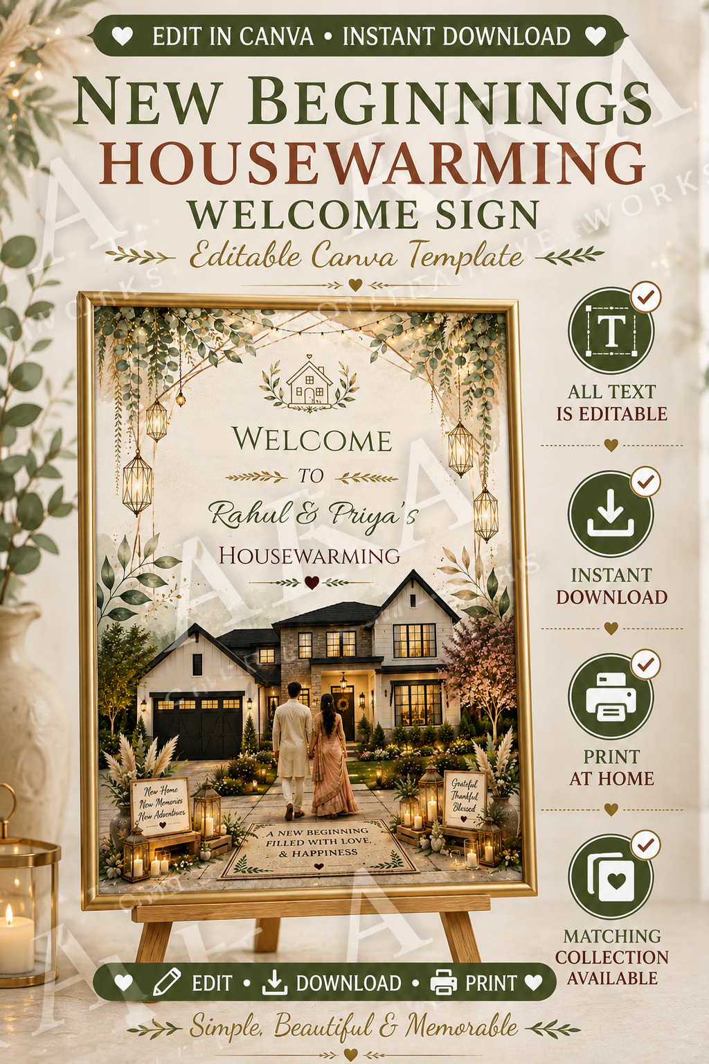 New Beginnings Housewarming Welcome Sign, Editable Housewarming Sign, New Home Welcome Sign, Canva Template, Instant Download