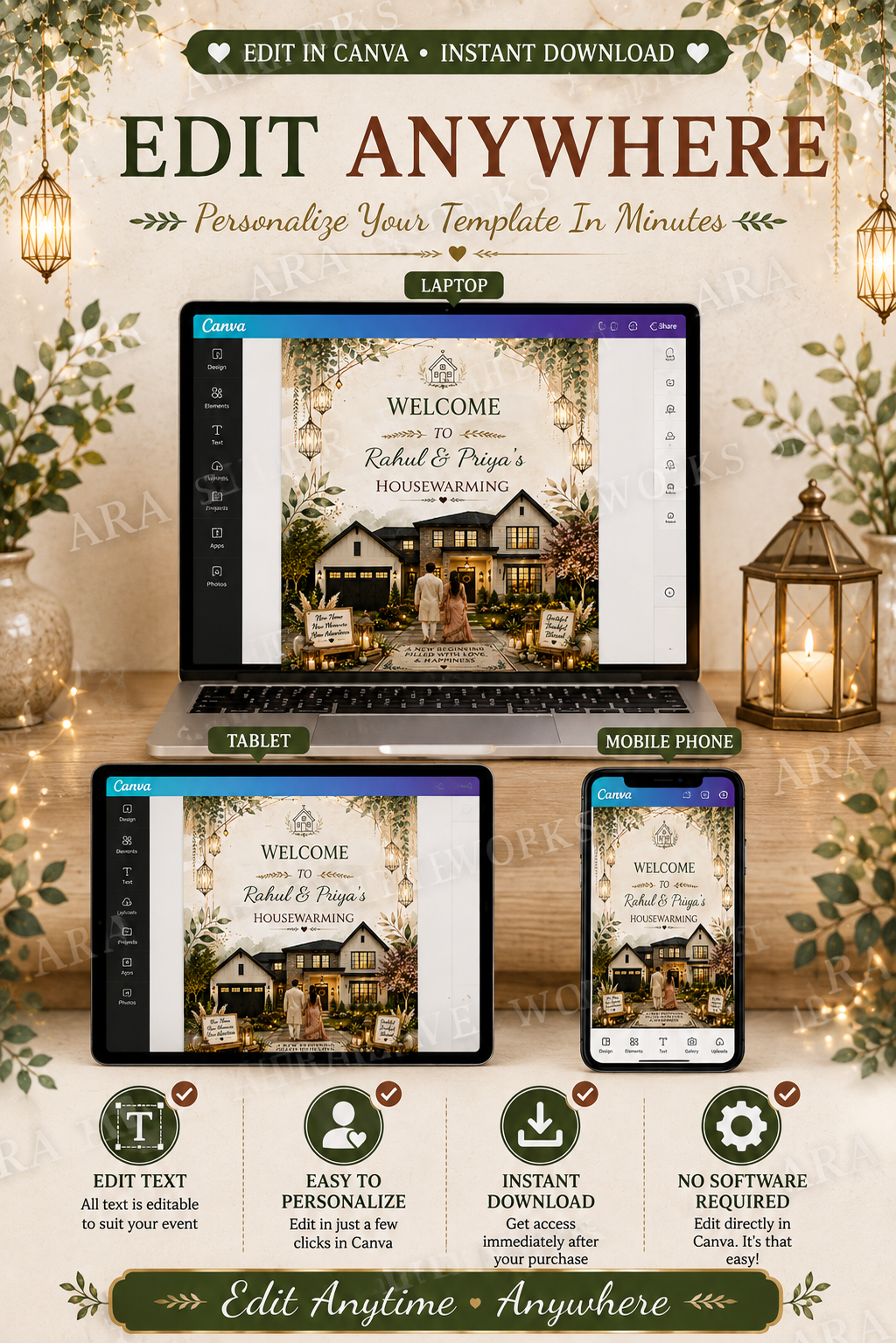 New Beginnings Housewarming Welcome Sign, Editable Housewarming Sign, New Home Welcome Sign, Canva Template, Instant Download