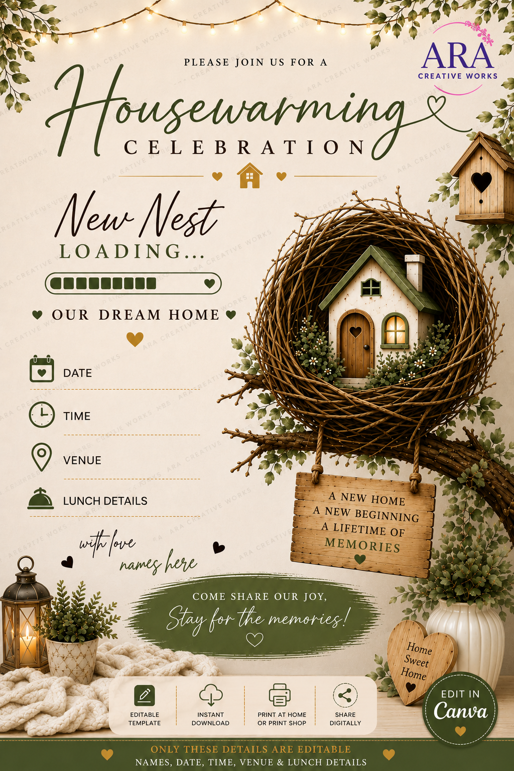 New Nest Loading Housewarming Invitation | Editable Canva Template | New Home Invite | Instant Download