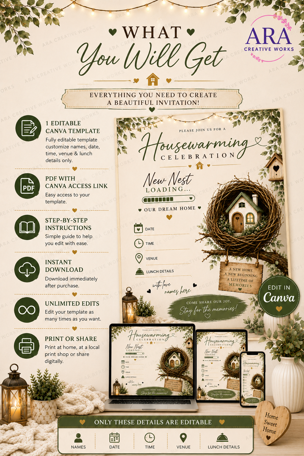 New Nest Loading Housewarming Invitation | Editable Canva Template | New Home Invite | Instant Download