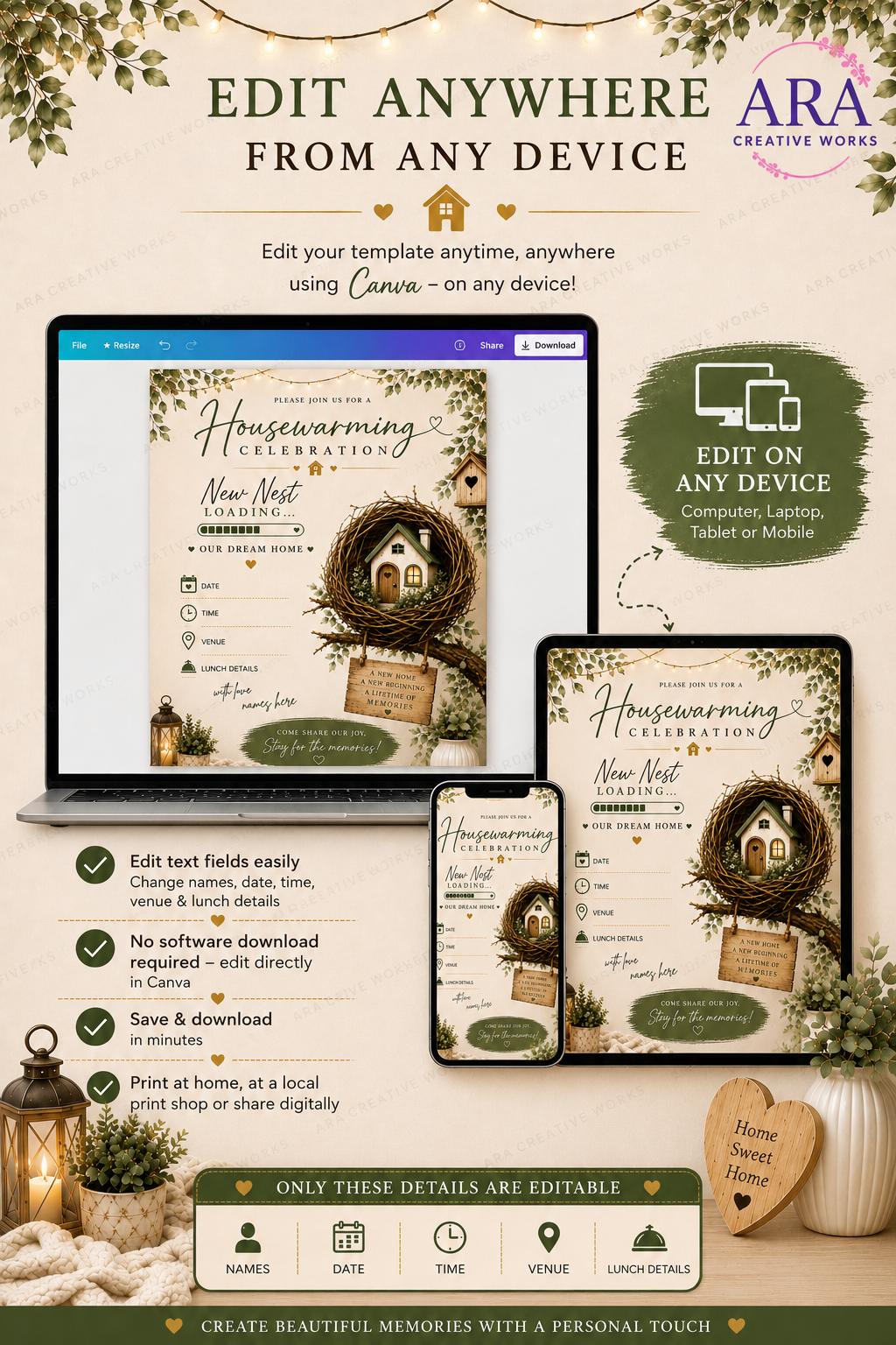 New Nest Loading Housewarming Invitation | Editable Canva Template | New Home Invite | Instant Download