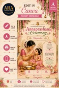 Precious Beginnings Annaprashana Invitation Template | Editable Canva Invitation | Baby First Rice Ceremony Digital Download