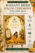 Radiant Bride Haldi Ceremony Welcome Sign, Editable Canva Template, Indian Wedding Haldi Sign, Bridal Haldi Welcome Poster, Digital Download