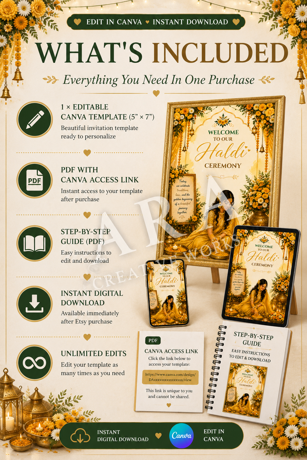 Radiant Bride Haldi Ceremony Welcome Sign, Editable Canva Template, Indian Wedding Haldi Sign, Bridal Haldi Welcome Poster, Digital Download