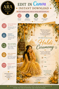 Royal Floral Haldi Ceremony Invitation | Editable Canva Template | Instant Download