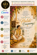 Royal Groom Haldi Ceremony Invitation Template | Editable Canva Invitation | Instant Download