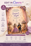 Royal Lavender Sangeet Night Invitation Template | Editable Canva Wedding Invite | Instant Download