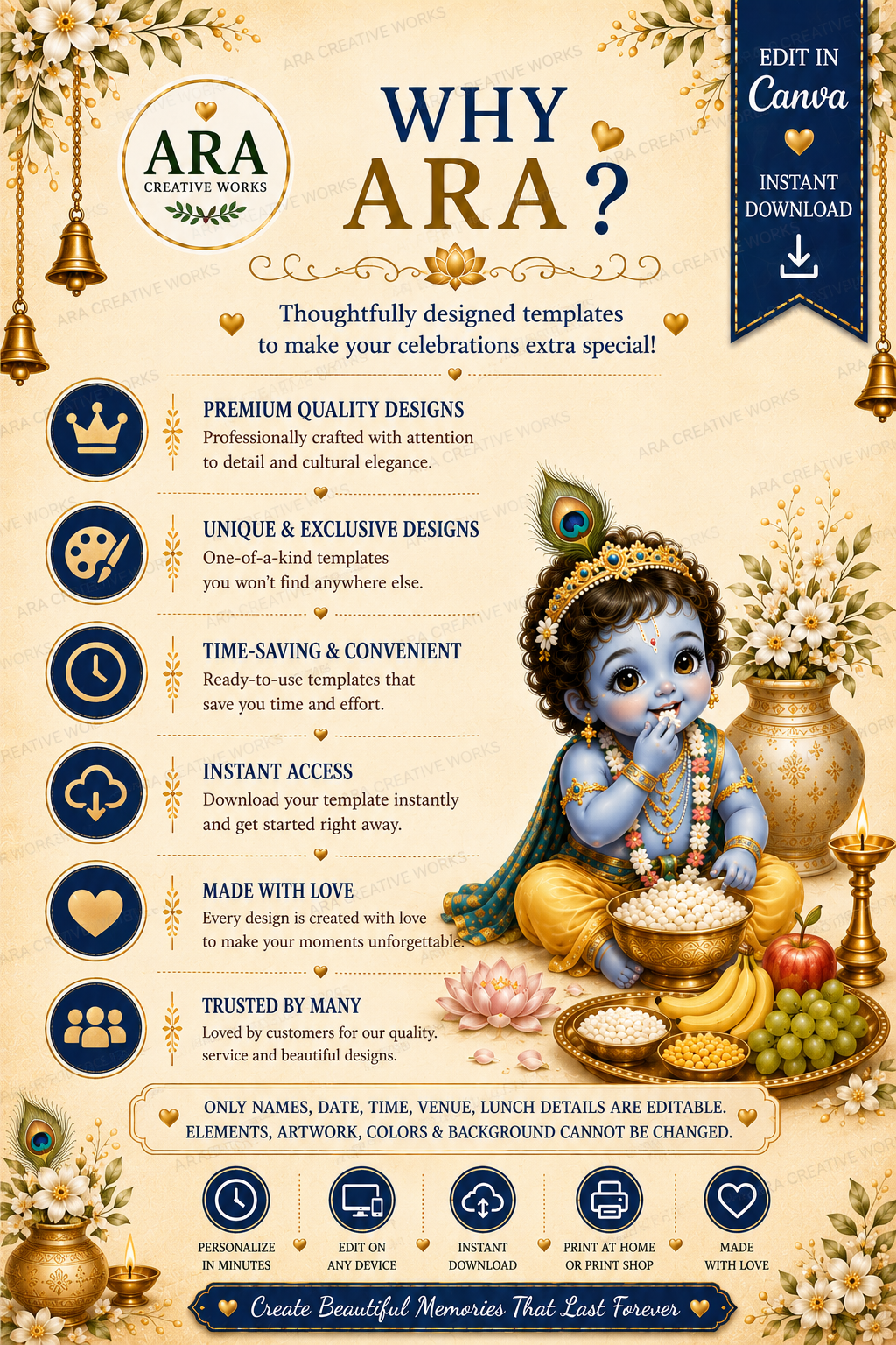 Royal Little Krishna Annaprasana Invitation | Editable Canva First Rice Ceremony Invite