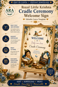 Royal Little Krishna Cradle Ceremony Welcome Sign | Editable Canva Template