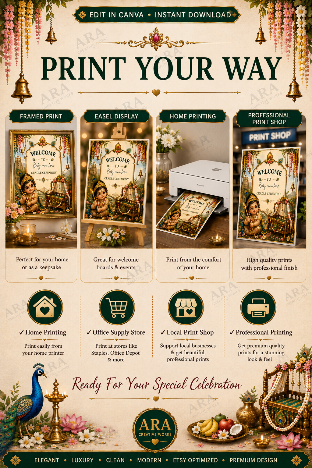 Royal Little Murugan Cradle Ceremony Welcome Sign – Editable Canva Template
