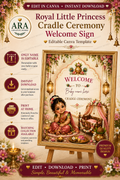 Royal Little Princess Cradle Ceremony Welcome Sign, Baby Girl Naming Ceremony Welcome Board, Indian Canva Template, Digital Download