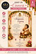 Royal Temple Annaprasana Ceremony Invitation | Editable Canva Template | Instant Download