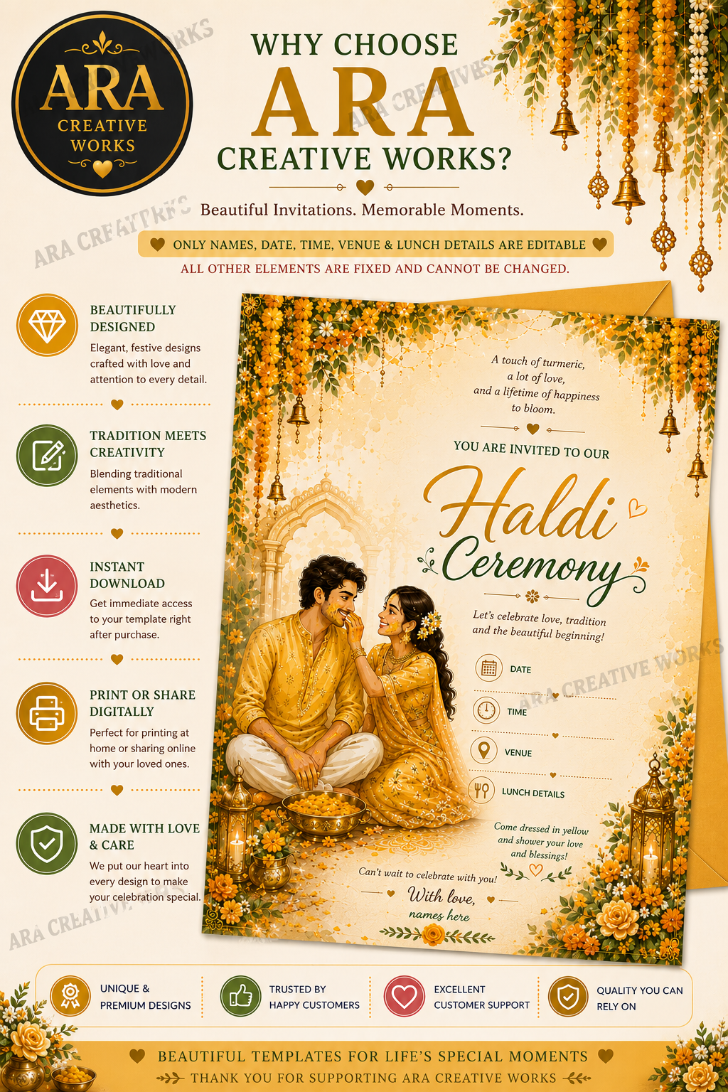 Royal Couple Haldi Ceremony Invitation | Editable Canva Template | Instant Download