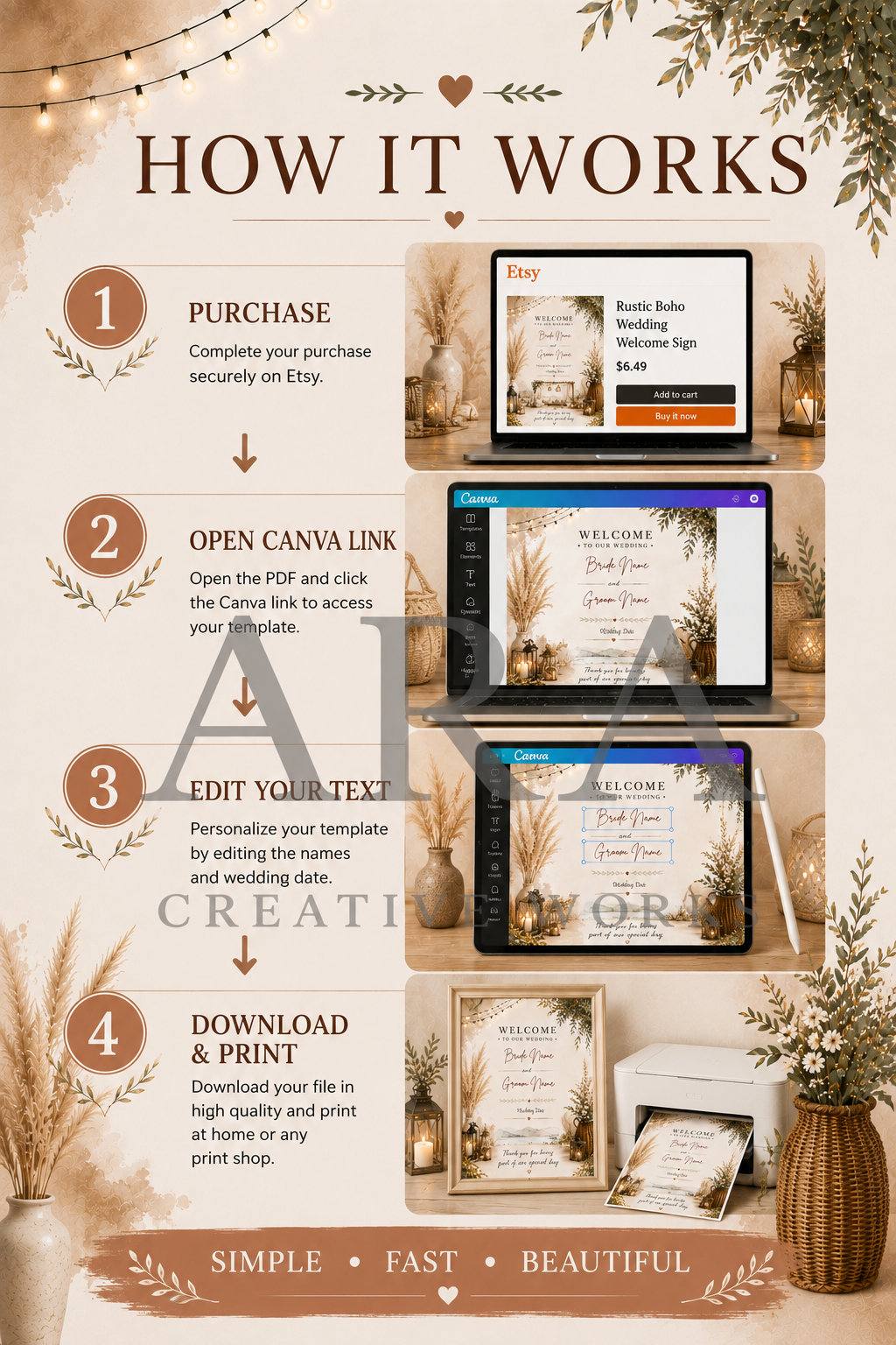 Rustic Boho Wedding Welcome Sign | Editable Canva Wedding Sign | Neutral Wedding Decor | Printable Wedding Welcome Sign