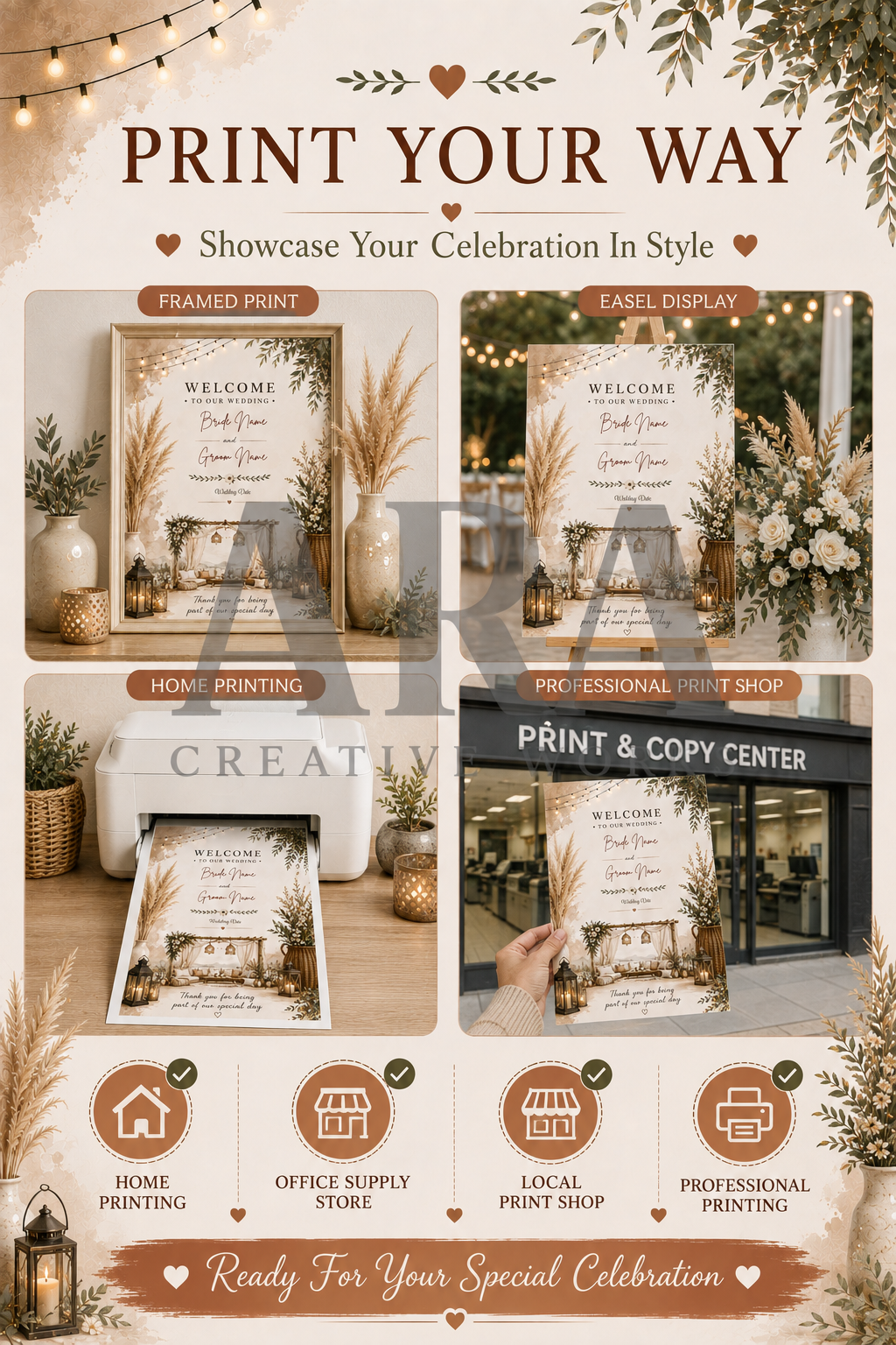 Rustic Boho Wedding Welcome Sign | Editable Canva Wedding Sign | Neutral Wedding Decor | Printable Wedding Welcome Sign