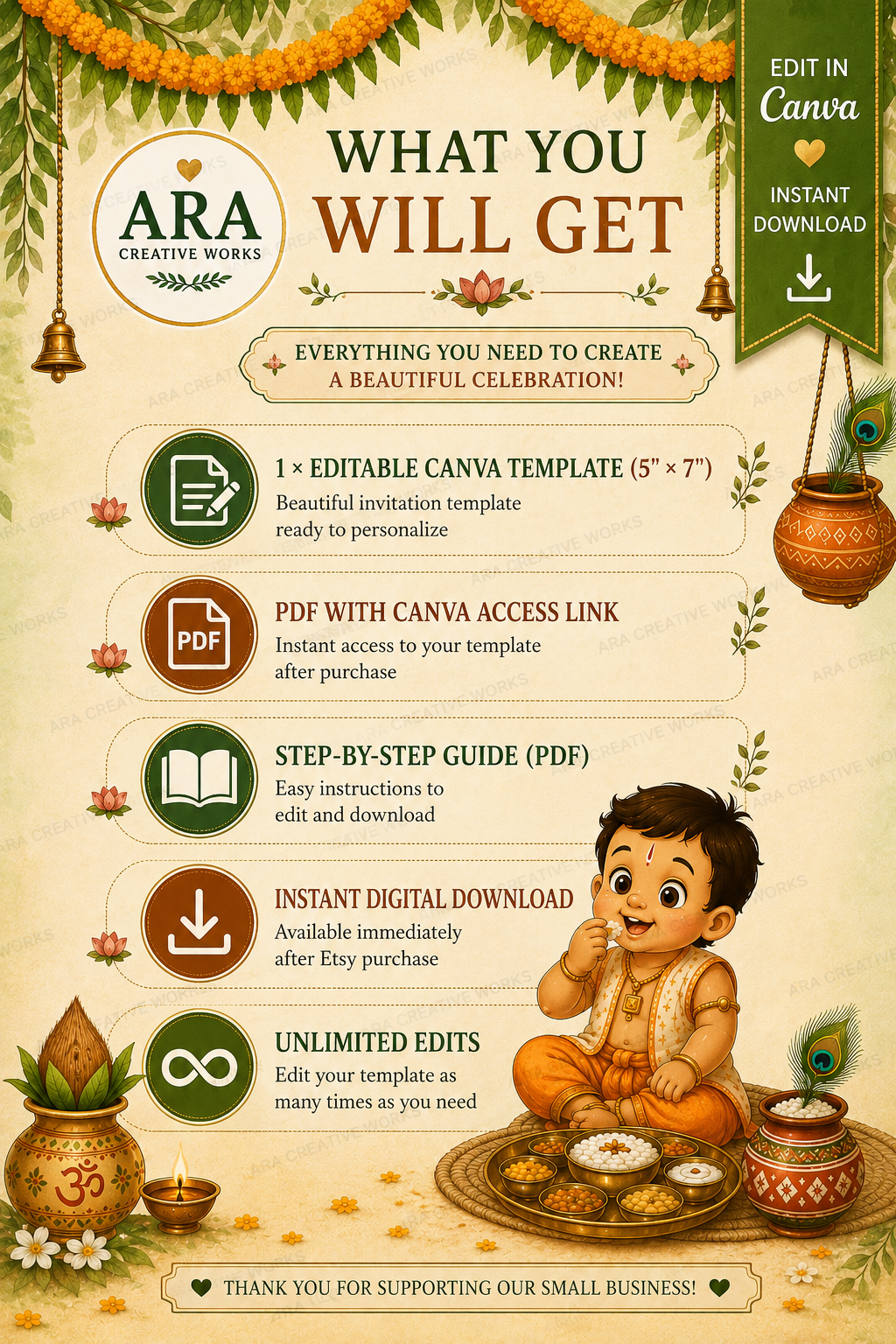 Rustic Village Annaprasana Invitation Template | Editable Canva Invitation | Baby Boy First Rice Ceremony Digital Download