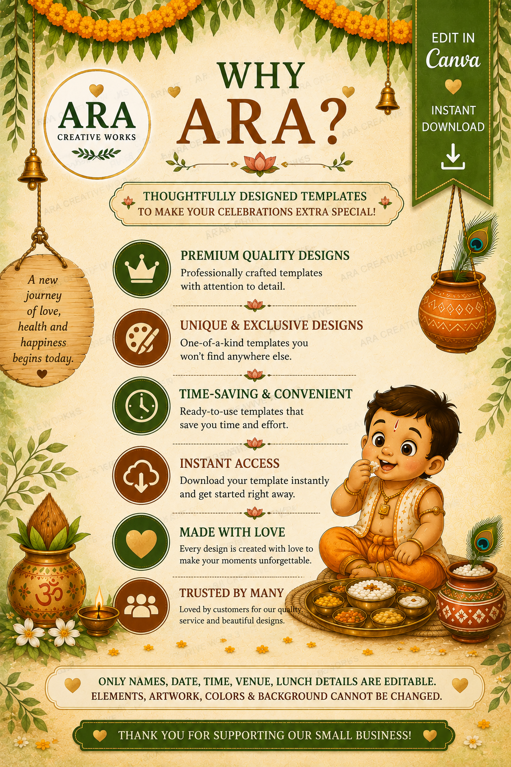 Rustic Village Annaprasana Invitation Template | Editable Canva Invitation | Baby Boy First Rice Ceremony Digital Download