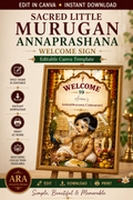 Sacred Little Murugan Annaprashana Welcome Sign | Baby Boy Rice Ceremony | Editable Canva Template | Indian First Feeding Sign