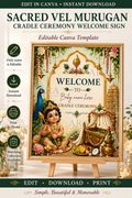 Sacred Vel Murugan Cradle Ceremony Welcome Sign, Little Murugan Baby Welcome Board, Indian Naming Ceremony Canva Template, Digital Download