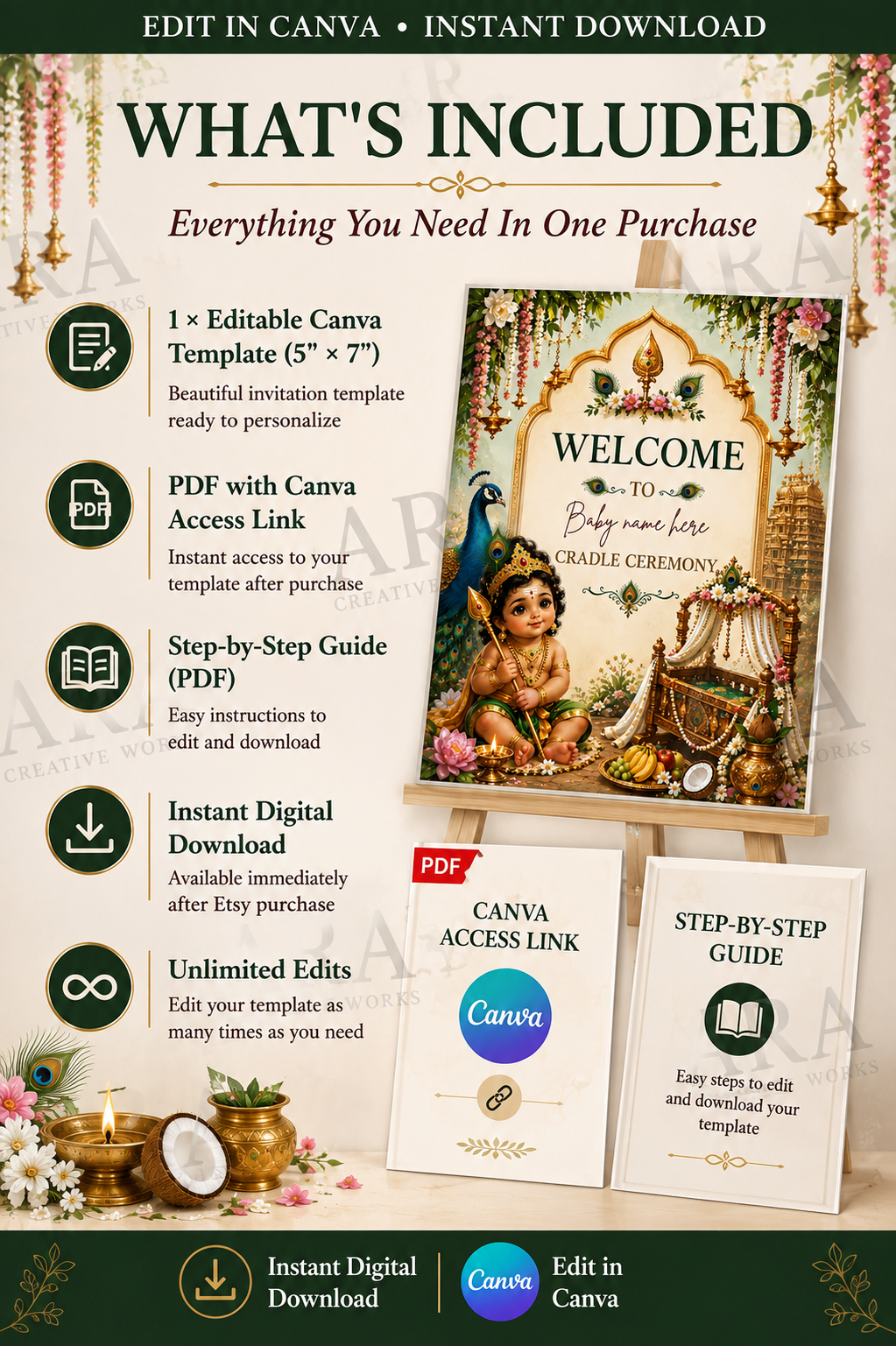 Sacred Vel Murugan Cradle Ceremony Welcome Sign, Little Murugan Baby Welcome Board, Indian Naming Ceremony Canva Template, Digital Download