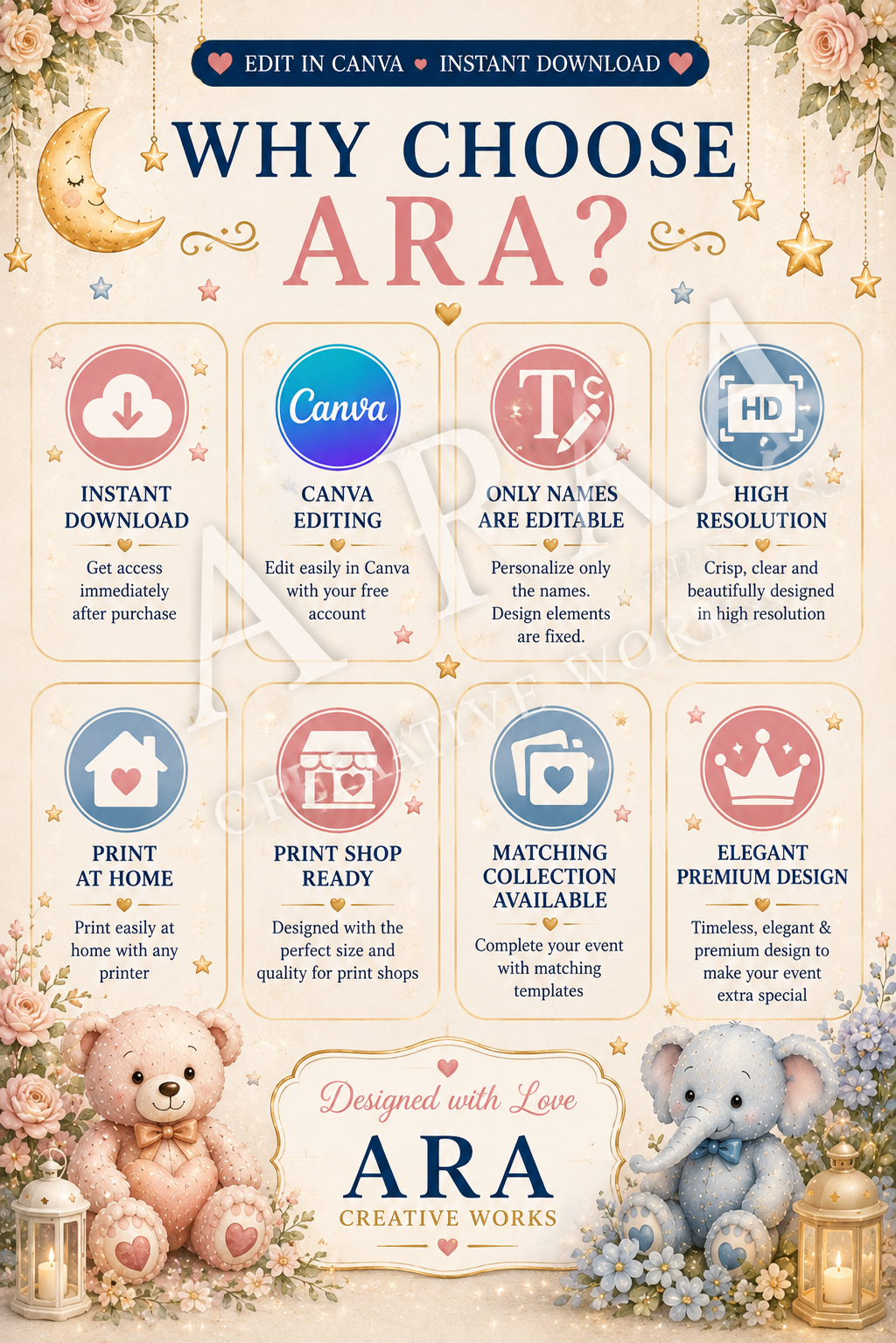 Teddy & Elephant Gender Reveal Welcome Sign | Editable Canva Template | Pink Blue Gender Reveal Sign | Printable Baby Reveal Decor