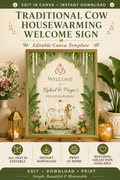 Traditional Cow Housewarming Welcome Sign | Griha Pravesh Canva Template | Indian Housewarming Sign | Editable Welcome Board | Instant Download