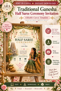 Traditional Ganesha Half Saree Ceremony Invitation | Editable Canva Template | South Indian Half Saree Invite | Instant Download