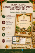 Traditional Ganesha Housewarming Welcome Sign – Editable Canva Template