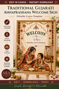 Traditional Gujarati Annaprashana Welcome Sign, Annaprasana Ceremony Sign, First Rice Ceremony, Editable Canva Template
