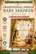 Traditional Indian Baby Shower Welcome Sign, Editable Canva Template, Indian Godh Bharai Welcome Board, Seemantham Baby Shower Sign