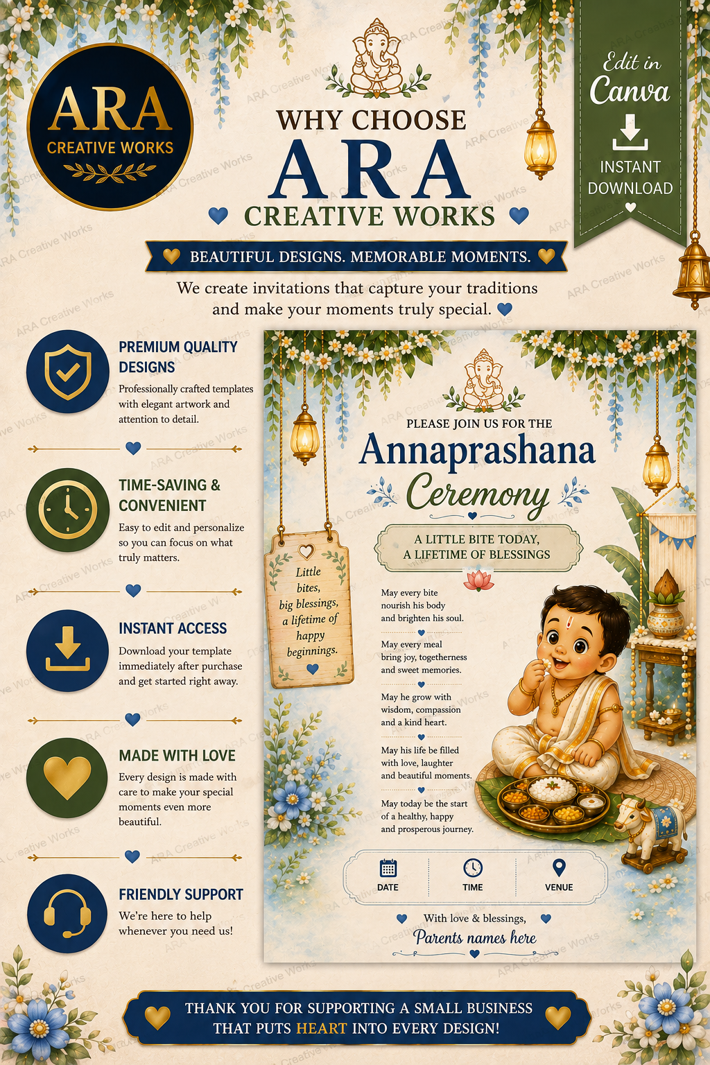 Traditional Little Prince Annaprashana Invitation, Editable Canva First Rice Ceremony Invite, Baby Boy Annaprasana Template