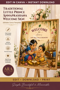 Traditional Little Prince Annaprashana Welcome Sign, First Rice Ceremony Welcome Board, Editable Canva Template, Little Krishna Baby Sign