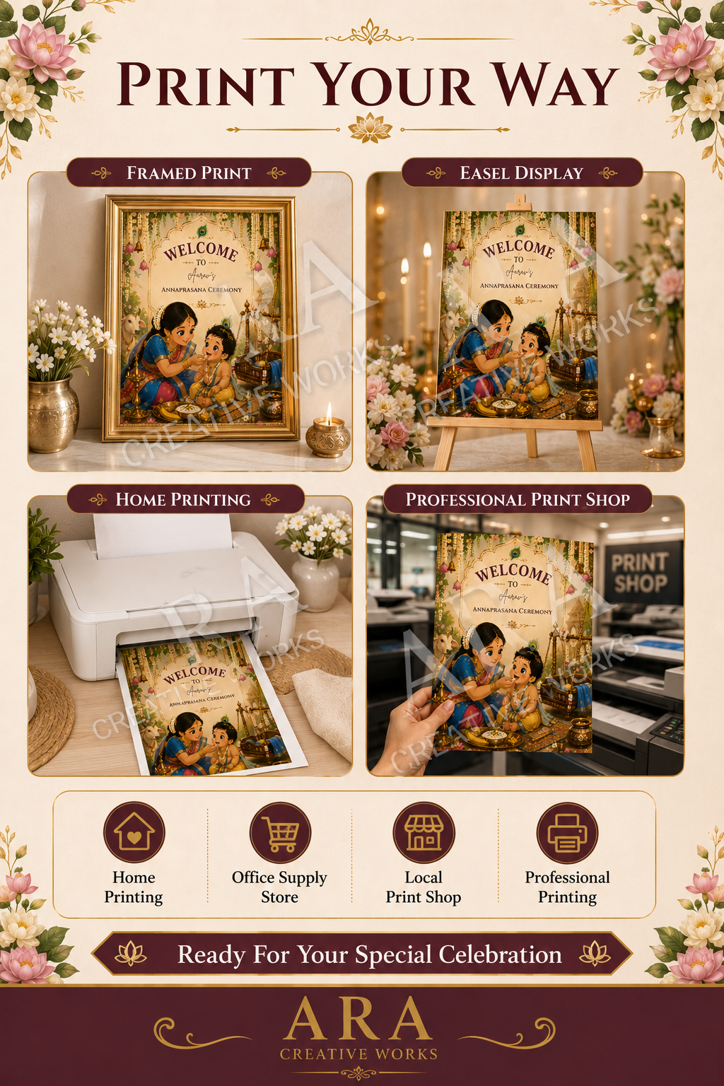 Traditional Little Prince Annaprashana Welcome Sign, First Rice Ceremony Welcome Board, Editable Canva Template, Little Krishna Baby Sign