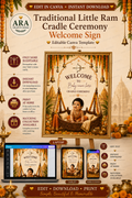 Traditional Little Ram Cradle Ceremony Welcome Sign, Baby Boy Naming Ceremony Welcome Board, Indian Canva Template, Digital Download