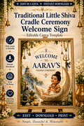 Traditional Little Shiva Cradle Ceremony Welcome Sign, Baby Boy Naming Ceremony Welcome Board, Indian Canva Template, Digital Download
