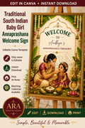Traditional South Indian Baby Girl Annaprashana Welcome Sign, Annaprasana Ceremony Canva Template, First Rice Ceremony Welcome Board