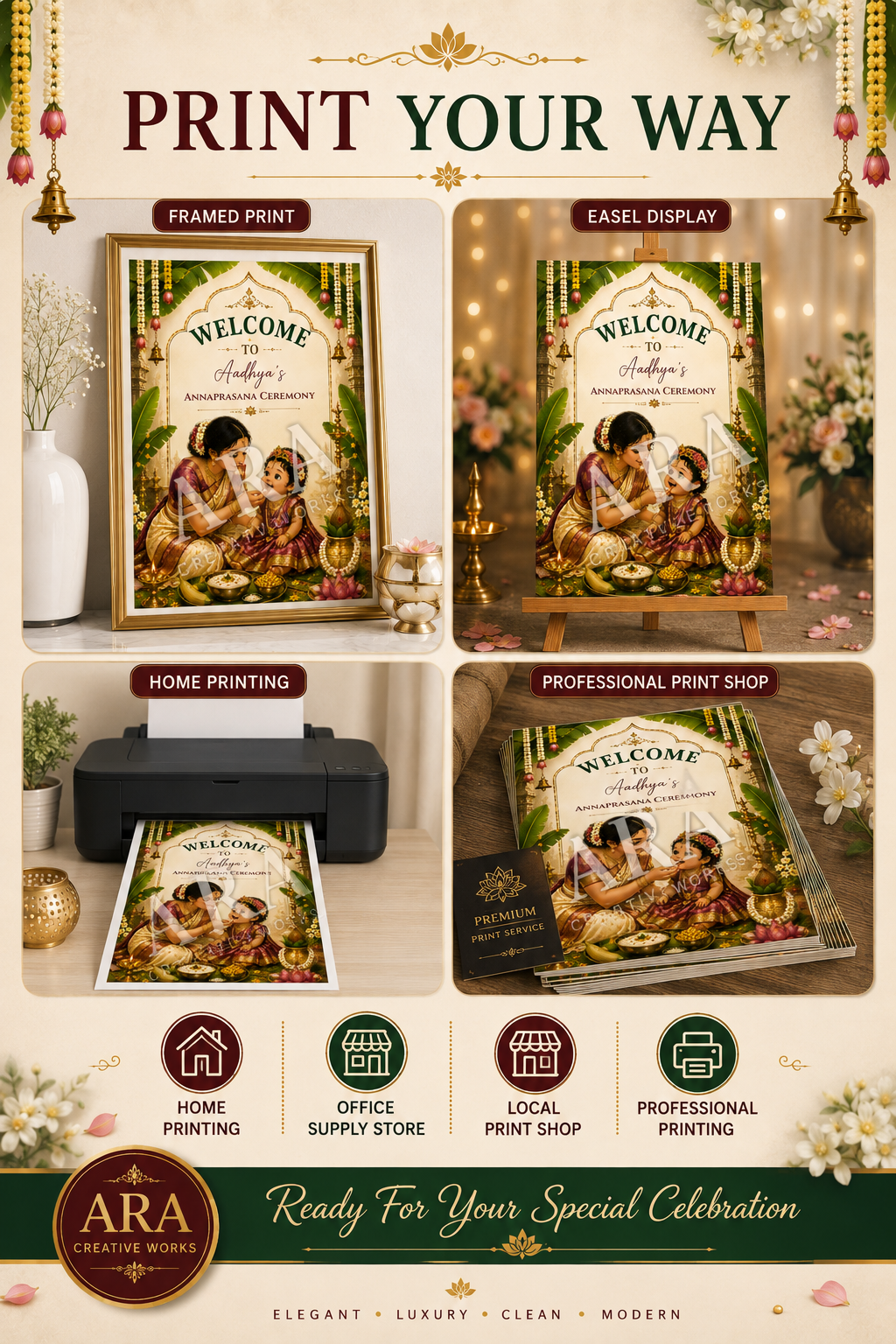 Traditional South Indian Baby Girl Annaprashana Welcome Sign, Annaprasana Ceremony Canva Template, First Rice Ceremony Welcome Board