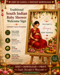 Traditional South Indian Baby Shower Welcome Sign | Editable Canva Template | Seemantham Welcome Board | Indian Baby Shower Digital Sign