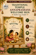 Traditional Temple Annaprashana Welcome Sign | Editable Canva Template | Hindu First Rice Ceremony | Baby Feeding Ceremony Sign