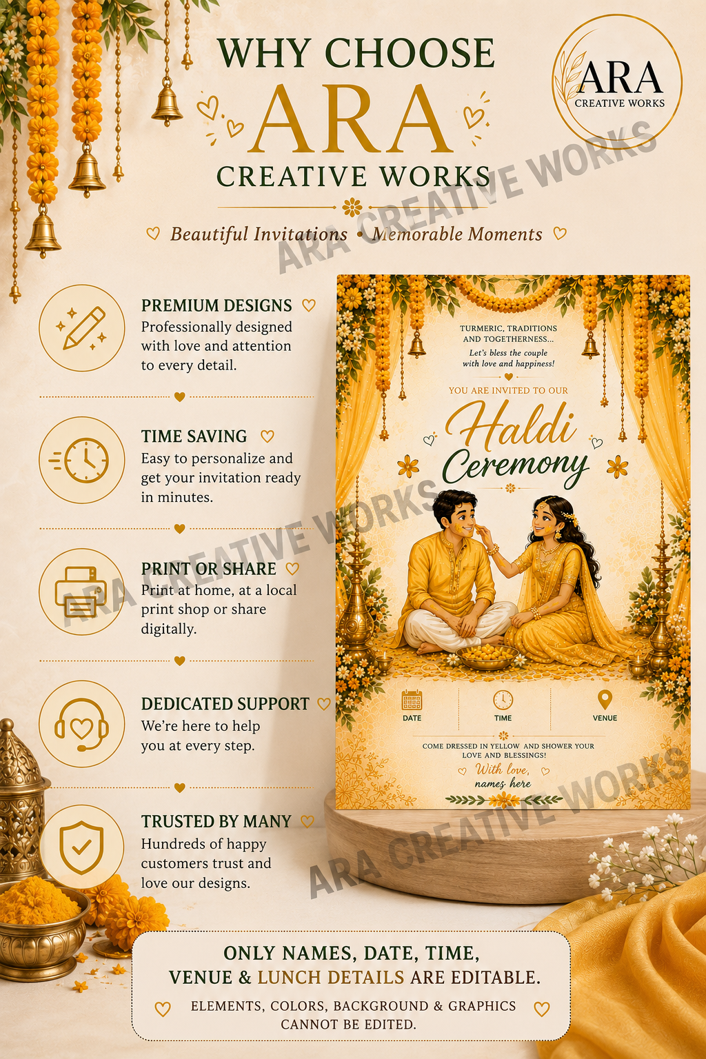 Traditional South Indian Haldi Ceremony Invitation Template | Editable Canva Invite | Instant Download