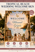 Tropical Beach Wedding Welcome Sign, Editable Canva Template, Destination Wedding Sign, Beach Wedding Decor, Printable Wedding Welcome Sign