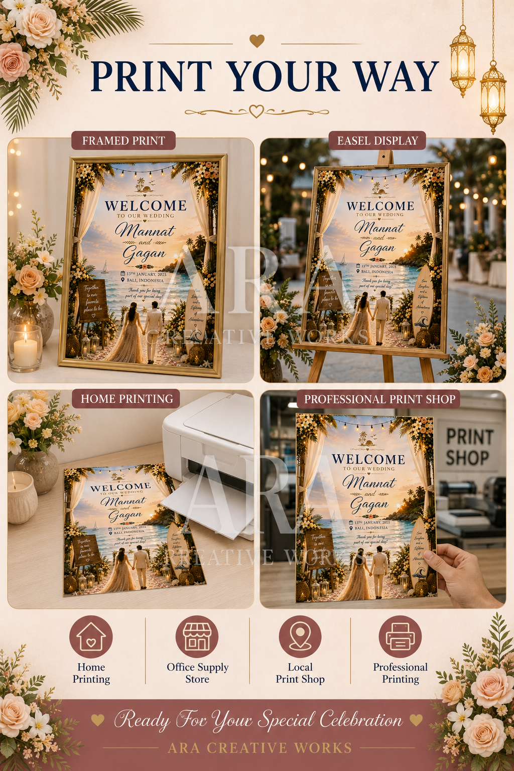 Tropical Beach Wedding Welcome Sign, Editable Canva Template, Destination Wedding Sign, Beach Wedding Decor, Printable Wedding Welcome Sign